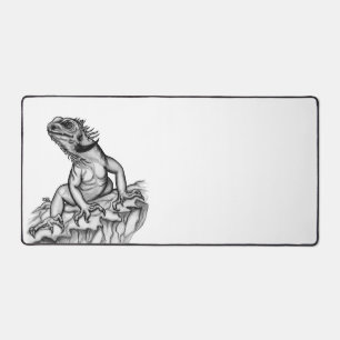 Dragon on the Rock , black and white design Desk Mat