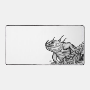 Dragon on the Rock , black and white design Desk Mat