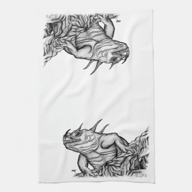 Dragon on the Rock Tea Towel (Vertical)