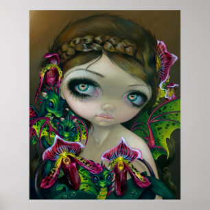Dragon Orchid fairy ART PRINT dragonling big eye