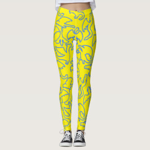 Dragon outline pattern 03.b B Yellow BG Leggings