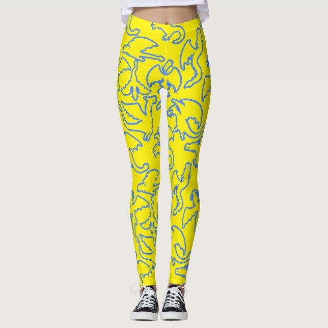 Dragon outline pattern 03.b B Yellow BG Leggings (Front)