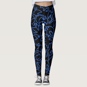 Dragon outline pattern 03.b Black BG Leggings