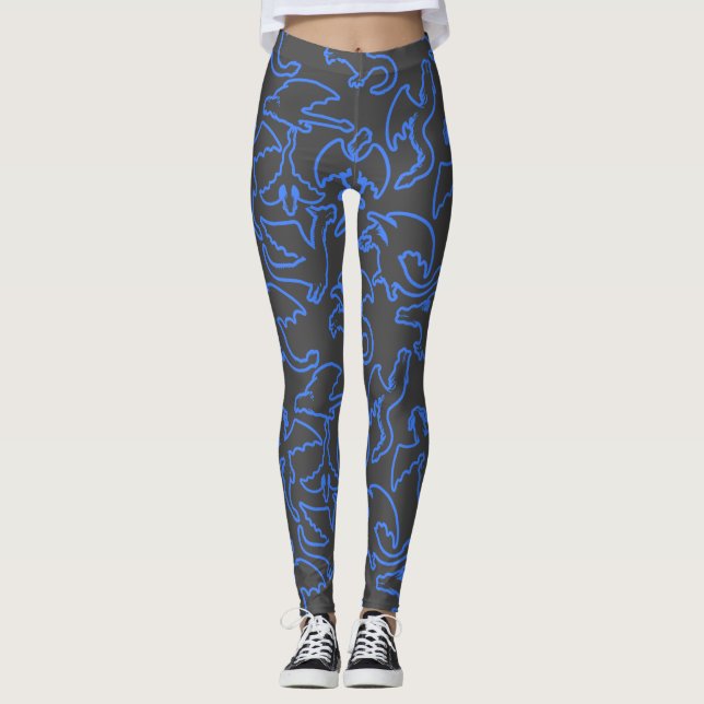 Dragon outline pattern 03.b D Grey BG Leggings (Front)