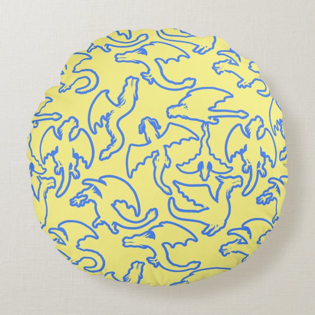 Dragon outline pattern 03.b L Yellow BG Round Cushion (Front)