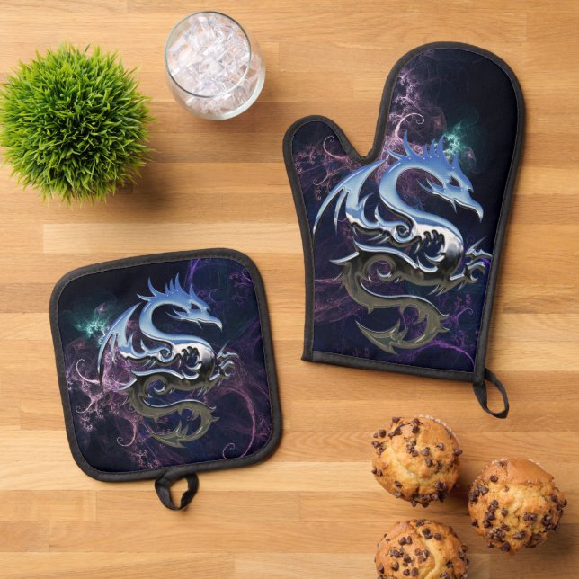 Dragon Oven Mitt & Pot Holder Set (Top Down)