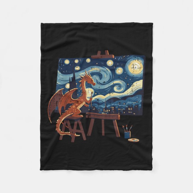 Dragon Painting Starry Night Funny Fantasy Art Men Fleece Blanket (Front)