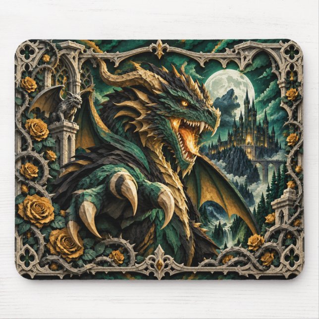 Dragon, Paper Cut Monster Mouse Mat (Front)