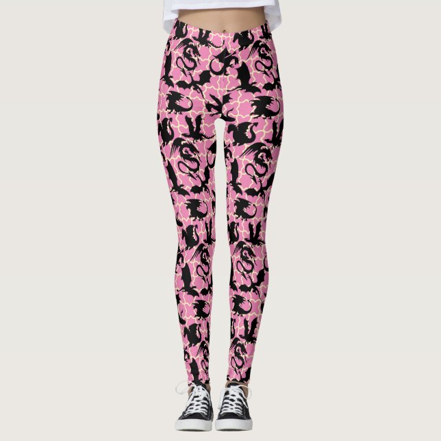 Dragon pattern 01.wx4x4.blue Pink BG Leggings (Front)