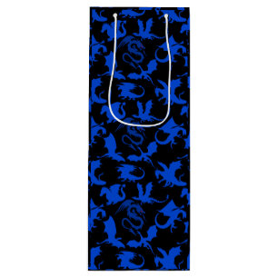Dragon pattern 02 blue.bwx4 Black BG Wine Gift Bag