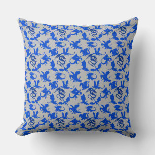 Dragon pattern 02 blue.bwx4 grey BG Cushion