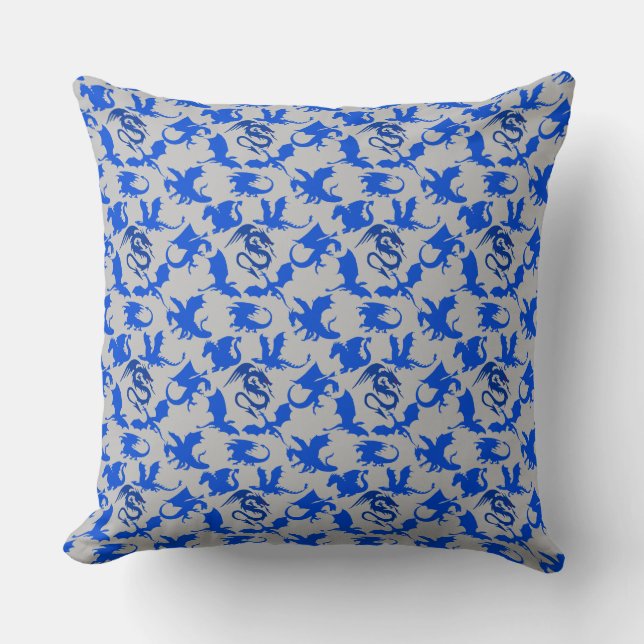 Dragon pattern 02 blue.bwx4 grey BG Cushion (Front)