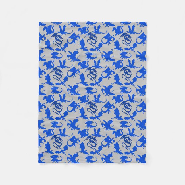 Dragon pattern 02 blue.bwx4 grey BG Fleece Blanket (Front)
