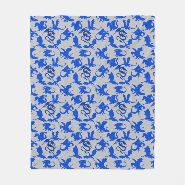 Dragon pattern 02 blue.bwx4 grey BG Fleece Blanket (Front)
