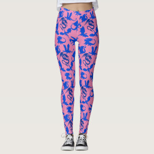 Dragon pattern 02 blue.bwx4 Pink BG Leggings