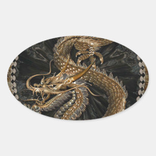 Dragon Pentagram Oval Sticker