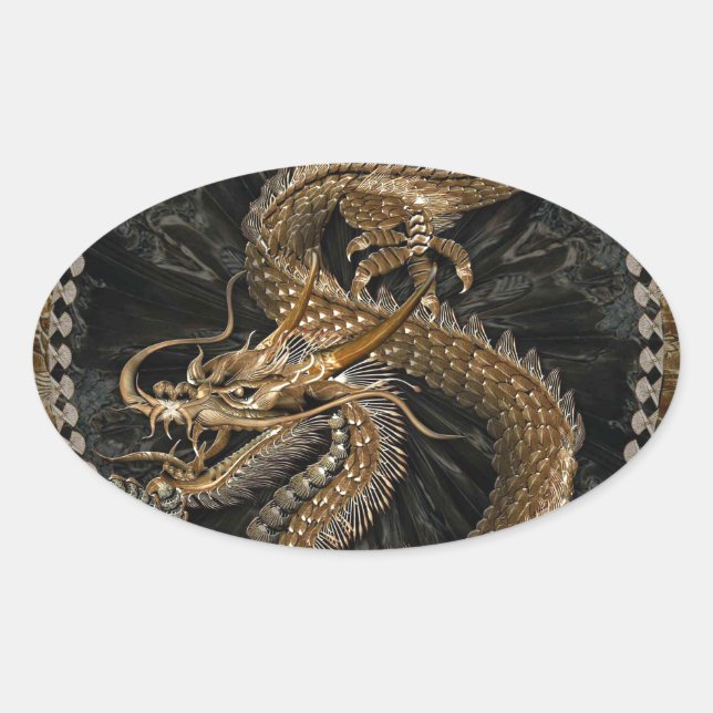 Dragon Pentagram Oval Sticker (Front)