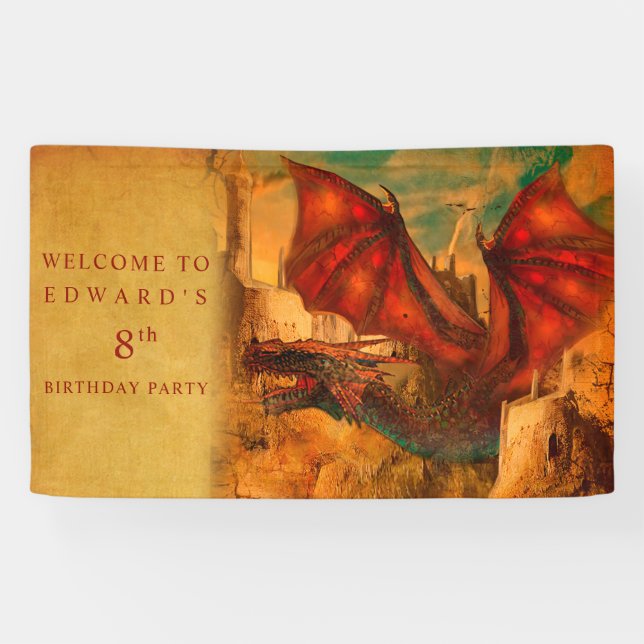 Dragon Personalised Birthday Party Banner (Horizontal)