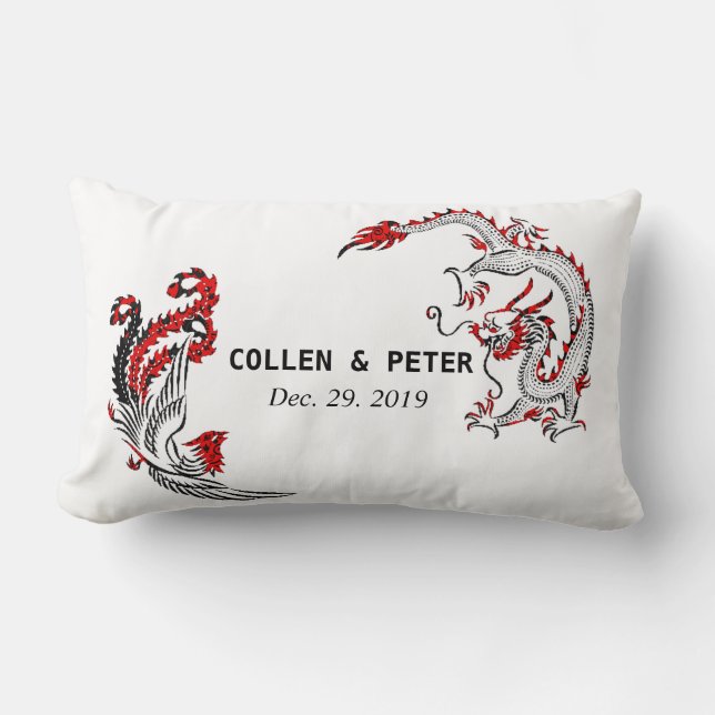 Dragon-Phoenix Chinese Wedding Gift Personalised Lumbar Cushion (Front)