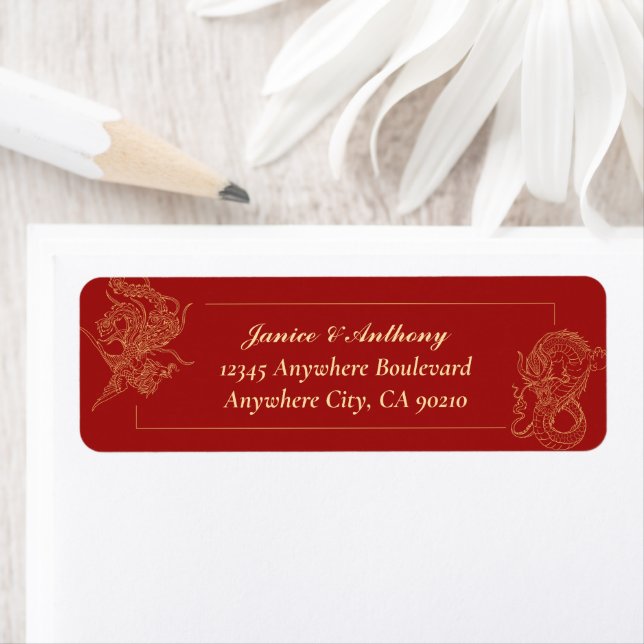 Dragon Phoenix Chinese Wedding Return Address (Insitu)