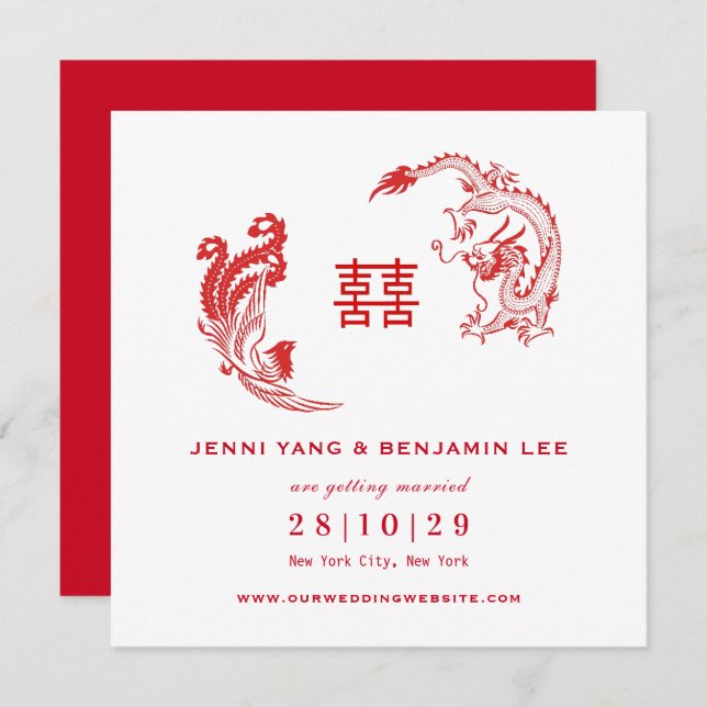 Dragon-Phoenix Chinese Wedding Save The Date Invitation (Front/Back)