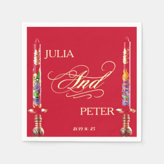 Dragon-Phoenix Red Candles Chinese Wedding Napkin