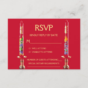 Dragon-Phoenix Red Candles Chinese Wedding RSVP Card