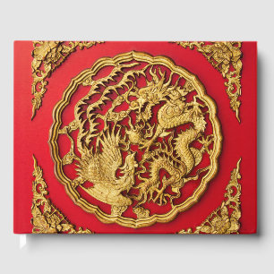 Dragon Phoenix Red Gold Chinese Wedding Favour Guest Book