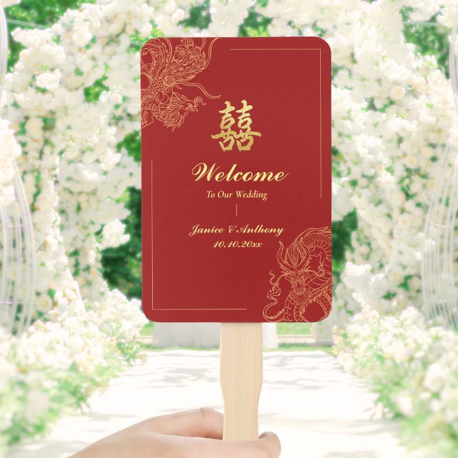 Dragon Phoenix Traditional Chinese Wedding program Hand Fan (Creator Uploaded)