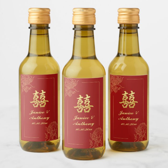 Dragon Phoenix Traditional Chinese Wedding Wine Label (Bottles)
