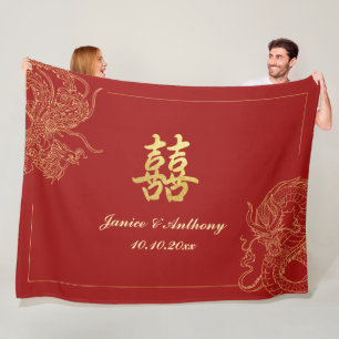 Dragon Phoenix Traditional Red Chinese Wedding  Fleece Blanket