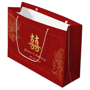 Dragon Phoenix Traditional Red Chinese Wedding Large Gift Bag
