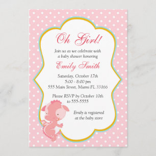 Dragon Pink Polka Dots Baby Girl Shower Invite