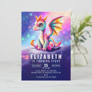 Dragon Pink Yellow Dark Birthday Party Invitation