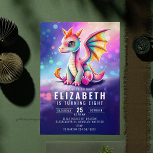 Dragon Pink Yellow Dark Birthday Party Invitation