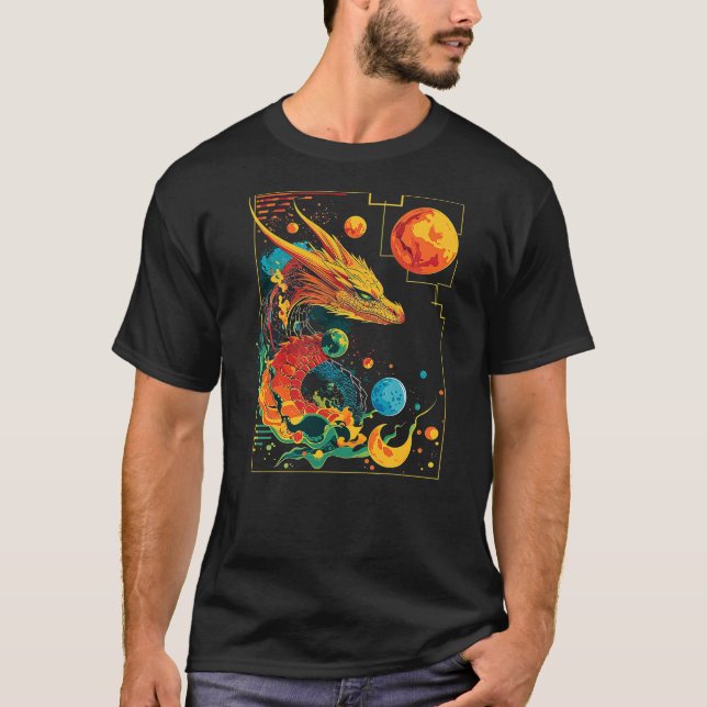 Dragon Planets Abstract Painting Geometric Animal  T-Shirt (Front)