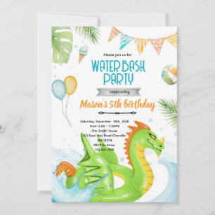 Dragon pool party theme invitation