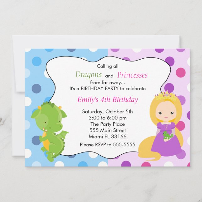 Dragon Princess Invitation Girl Birthday Party (Front)
