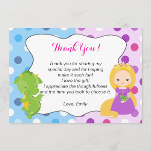 Dragon Princess Thank You Card Girl Birthday