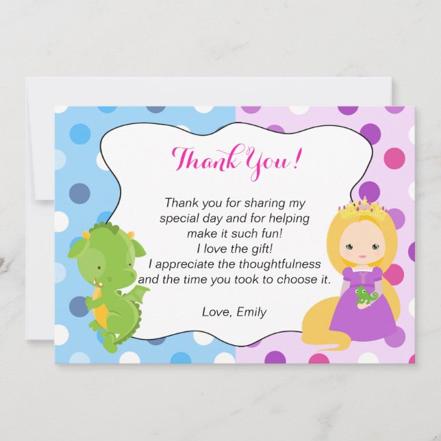 Dragon Princess Thank You Card Girl Birthday (Front)