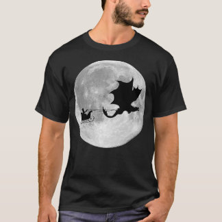 Dragon Pulls Sleigh For Santa In The Night T-Shirt