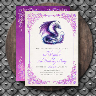 Dragon Purple Pink Fantasy Girl's Birthday Invitation