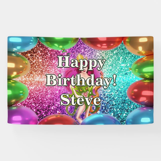 Dragon Queen Personalised character birthday Banner (Horizontal)