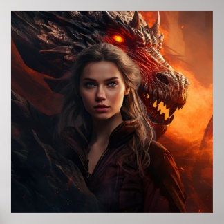 Dragon Queen Portrait — Fantasy Woman and Dragon A Poster