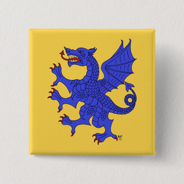 Dragon Rampant Azure 15 Cm Square Badge (Front)