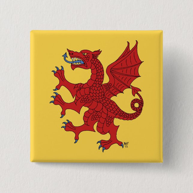 Dragon Rampant Gules 15 Cm Square Badge (Front)