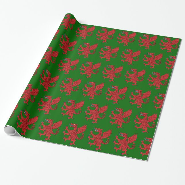 Dragon Rampant Gules Wrapping Paper (Unrolled)