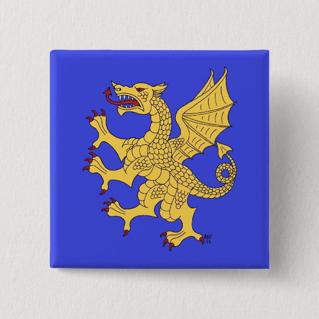 Dragon Rampant Or 15 Cm Square Badge (Front)