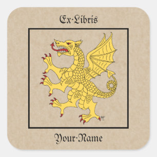 Dragon Rampant Or Bookplate Square Sticker