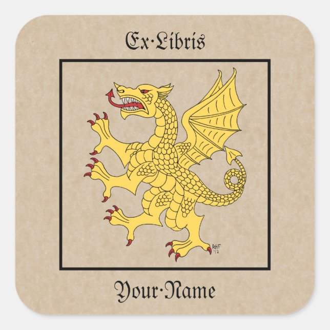 Dragon Rampant Or Bookplate Square Sticker (Front)